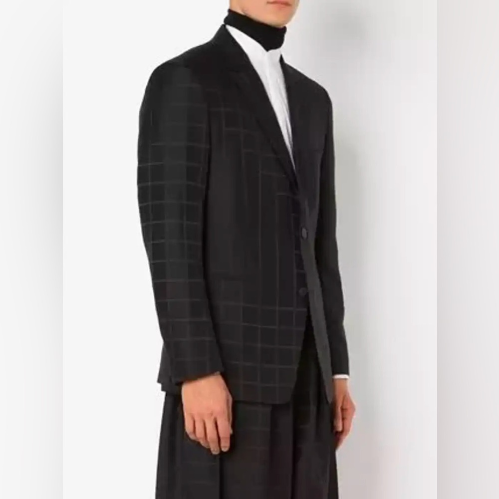 Issey Miyake Black Wool Blend Grid Blazer - Picture 1 of 16